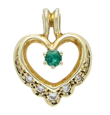Emerald heart pendant GG 585/000 with one round-faceted emerald 3 mm green, transparent with 
