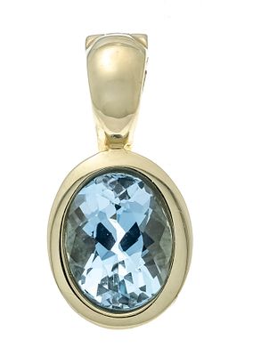 Aquamarine clip pendant GG 585/000 with one oval-faceted aquamarine 8.3 x 6.2 mm light blue 