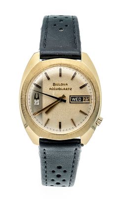 Bulova Accuquartz, 585/000 GG, rare model, case back marking J640523, likely circa 1970, the 