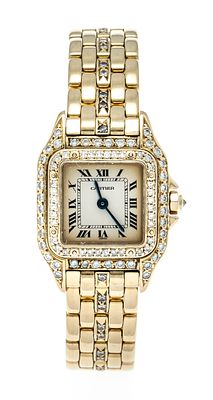 Cartier Panthere, 750/000GG, with gold band and diamonds, total of 114 prong-set diamonds 