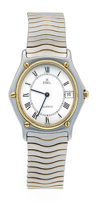 Ebel Classic Wave, tonneau case, 750/000 GG steel, Ref. 1108901 circa 1985, satin-finished 