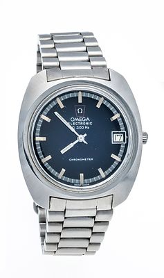 Omega electronic chronometer, 300 Hz, tuning fork quartz watch, steel case, rare Ref. 198.030 