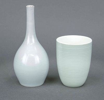 Two vases, KPM Berlin, marks 1943–62 (1x Selb factory), first-grade, red Reichsapfel marks 