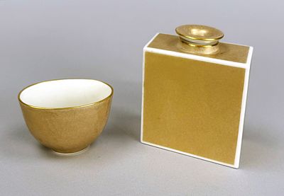 Tea canister and sugar bowl, KPM Berlin, mark 1945–62, first-grade, red Reichsapfel mark 