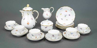 Coffee service for 6 people, 21-piece set, Meissen, Knaufschwerter 1850–1924, first-grade 