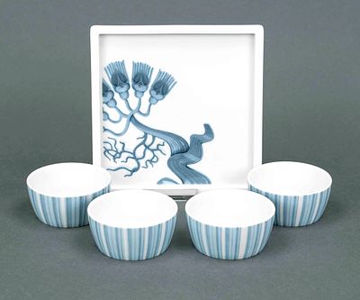 Four small bowls on a tray, Meissen, 21st century, first-grade quality, Cosmopolitan form, 'The 
