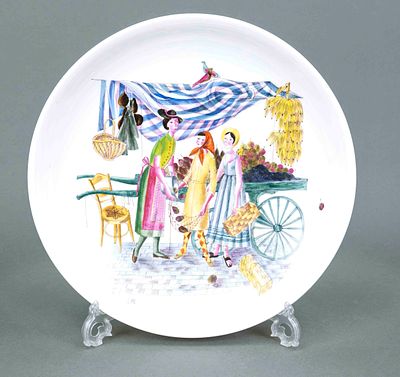 Large bowl, Nymphenburg, 1950s, round shape, design by Robert Raab (1905–1989, painter and art 