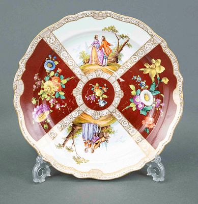 Large plate, Meissen, Knaufschwerter 1850–1924, second-grade, “Neuer Ausschnitt” form 