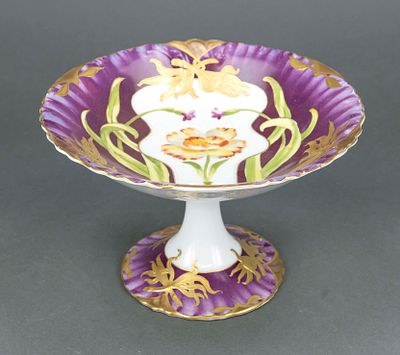 Art Nouveau lidded bowl, Nymphenburg, ca. 1910, round form with curved rim, polychrome floral 