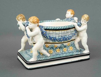 Figurative Art Nouveau jardini&egrave;re, Karlsruhe majolica, early 20th century, designed by Wilhelm 