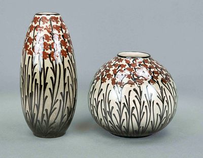 Two vases, Karlsruhe majolica, 1980, based on a design by Prof. Alfred Kusche circa 1910 