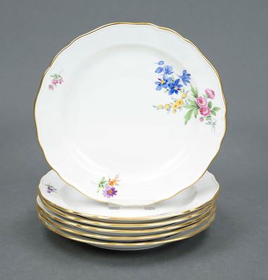 6 appetizer plates, Meissen, after 1934, second-grade, “Neuer Auschnitt” form, polychrome 