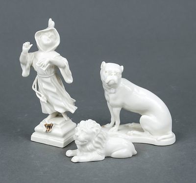 Set of 3 figures, Nymphenburg, 20th century, M&uuml;nchner Kindl, model no. 905, white, embossed, H. 