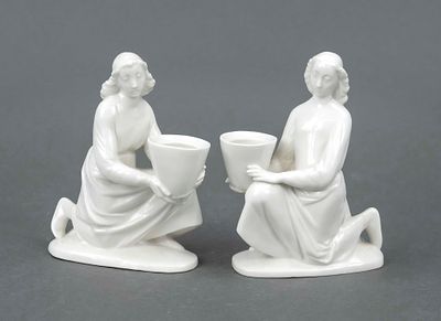 Pair of candlesticks, Nymphenburg, 20th century, design by Resl Schr&ouml;der-Lechner, 1951 