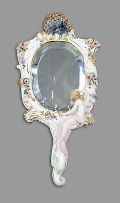 Art Nouveau mirror, Juno with peacock, Meissen, Knaufschwerter mark 1850–1924, First-class 