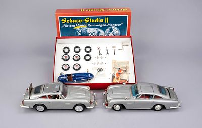 2 model cars: Aston Martin, Japan, 2nd half of the 20th century. Sheet iron and plastic. 