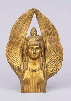 Figurative furniture fitting, France, 19th century, gilded bronze. Semi-relief depiction of a 