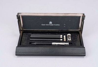 Set of Graf von Faber-Castell pencils, circa 2000. Wooden box with a silver-plated hinged lid. 