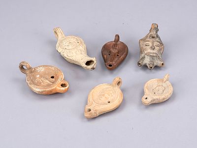 6 oil lamps, 2nd half of the 20th century, ceramic. Replicas based on antique models, each with 