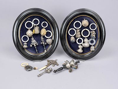 Large collection of baby rattles, 19th and 20th centuries, various materials, mostly 
