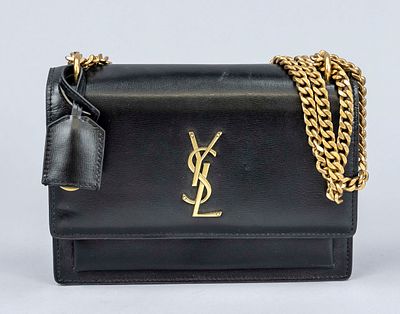 Yves Saint Laurent, Sunset Medium Bag, fine black calfskin, gold-tone hardware, adjustable link 