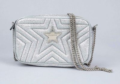 Stella McCartney, Small Glitter Star Patch Shoulder Bag, light gray faux leather with 