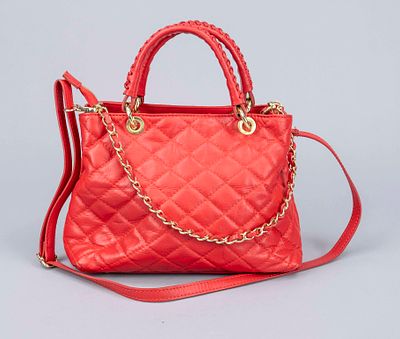 Collezione Alessandro, Red Tote Bag, bright red, partially quilted leather, gold-tone hardware 