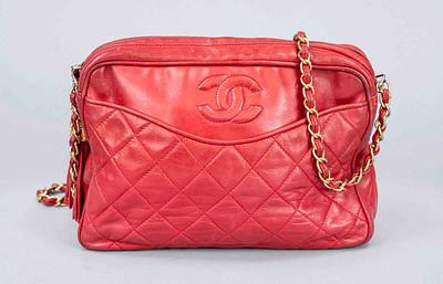 Chanel, Red Vintage Quilted Tassel Camera Bag, bright red, partially quilted lambskin in the 
