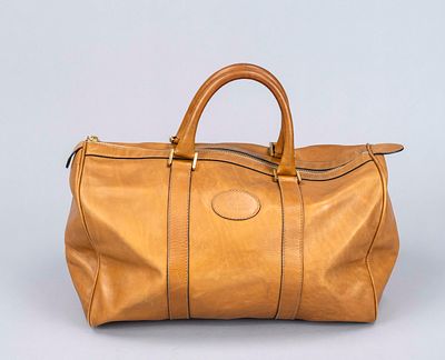 Bogner, Vintage Leather Bag, cognac-colored fine-grained leather, gold-colored hardware, short 