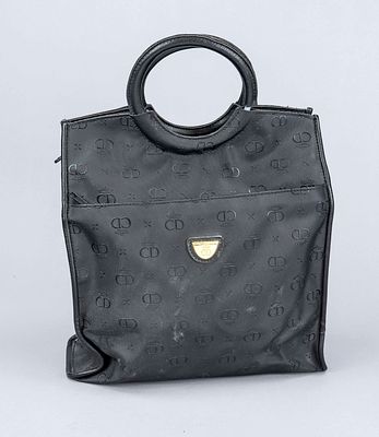 Christian Dior, Vintage Noble Elegance Tote Bag, black coated fabric with repeating logo 