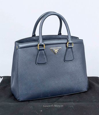 Prada, Saffiano Lux Leather Parabole Shopping Tote Bag, midnight blue textured Saffiano leather 