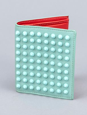 Christian Louboutin, Small Paros Studded Wallet, turquoise fine-grained leather with applied 