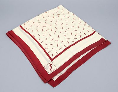 Yves Saint Laurent, polychrome patterned square scarf made of pure silk, rolled hem, minimal 