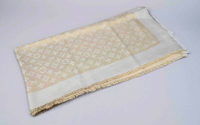 Louis Vuitton, large polychrome patterned square scarf made of silk blend fabric with metallic 