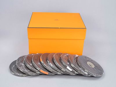 Hermes, 10 rolls of textile logo ribbon, originally shrink-wrapped, plus 1 box, box approx. 20 