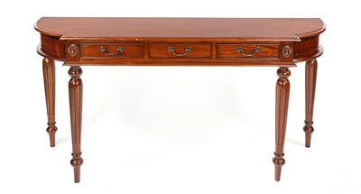 Louis XVI-style console table, 20th century, solid mahogany, standing on four tall turned legs 