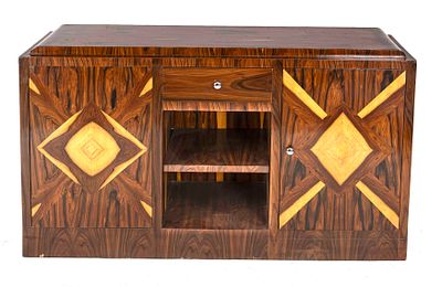 Art Deco-style sideboard, late 20th century, walnut, rectangular body with one drawer and an 