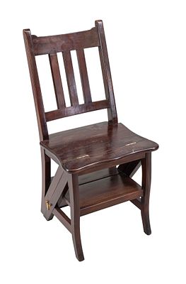 Library step stool, 20th century, mahogany, chair folds out into a four-step stool, 88 x 43 x 