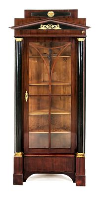 Biedermeier corner display cabinet, circa 1810, solid mahogany and veneered, partially ebonized 
