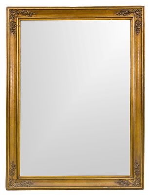 Dressing mirror, circa 1900, wooden frame with stucco elements, gilded, vintage mirror glass 