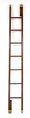 Folding library ladder, England, 20th century, mahogany frame, covered in leather and studded 