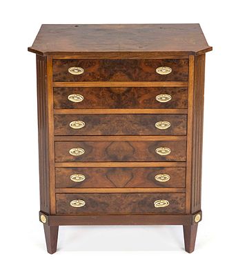 Small Louis XVI-style chest of drawers/chiffonier, Holland, 20th century, burl walnut, 6-drawer 