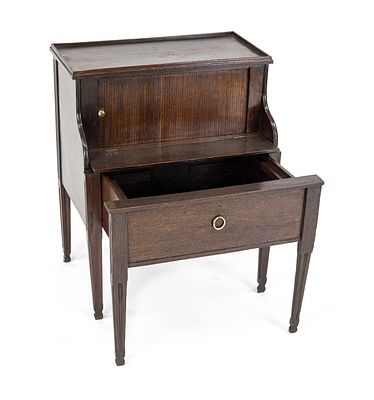 English side cabinet, 19th century, oak, one slatted door, pull-out drawer, 70 x 57 x 40 cm. 