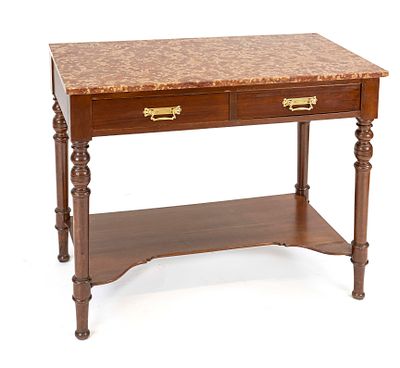 Console table, late 19th century, mahogany, frame with 2 drawers, base on turned legs with a 