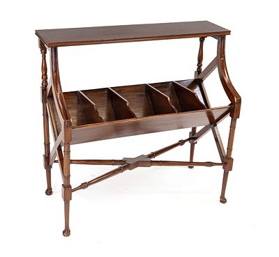 Newspaper stand, 20th century, hardwood stained walnut, 85 x 90 x 40 cm., The furniture is 