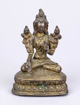White Tara, Nepal, probably 19th century or earlier? Bronze with remnants of gold lacquer and 