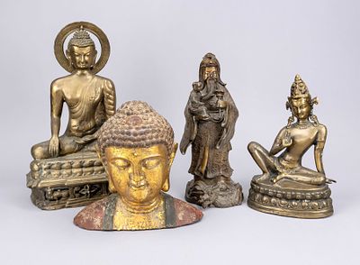 4 large figures, China, bronze/brass/iron, H. up to 44 cm