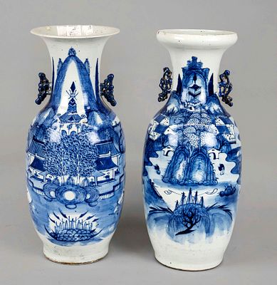 2 large vases, China, 19th/20th century, all-around decoration in cobalt blue, H. 57 cm each