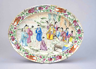 Oval famille rose plate, China (Canton), first half of the 19th century (Qing). In the center 
