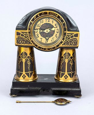 Art Nouveau table clock, Germany circa 1910, Erhardt und S&ouml;hne clock, ebonized wood and walnut 